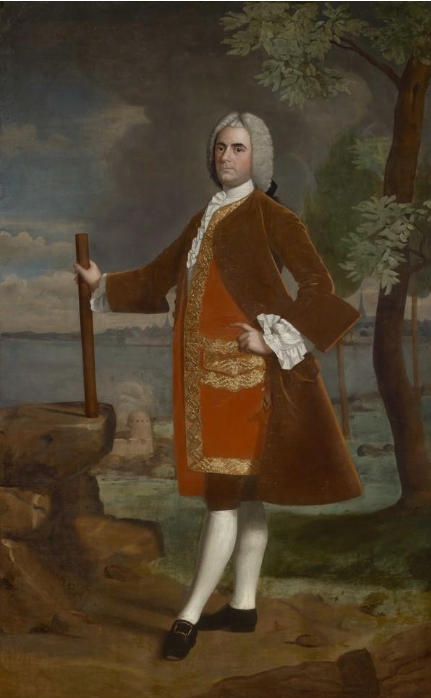 body length portrait of man in colonial garb